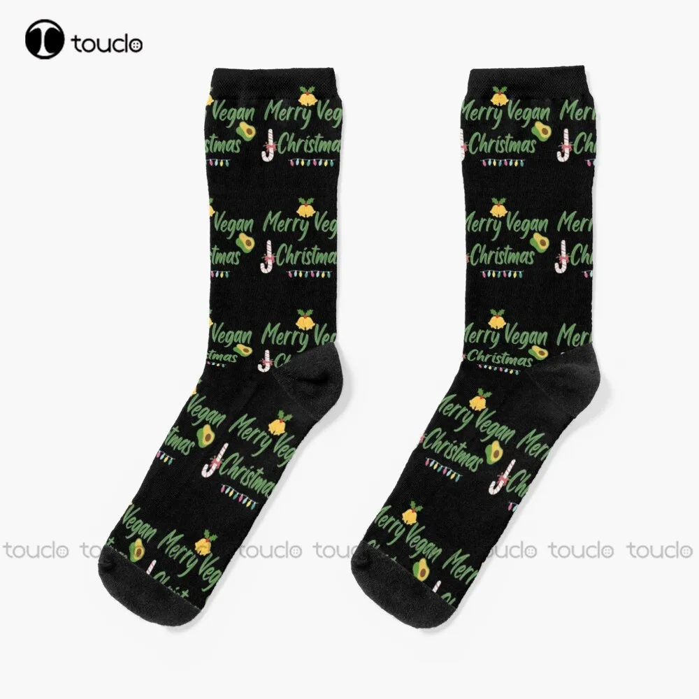 

Merry Vegan Christmas Socks Womens White Socks Personalized Custom Unisex Adult Teen Youth Socks 360° Digital Print Fashion New