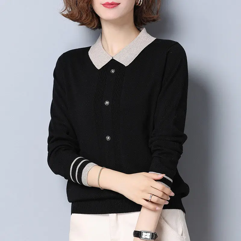 

2023 Silm Knitting Women Sweater Solid Sweaters Female Peter Pan Collar Elastic Pullover Casual Sweater Soft Tops Jumper H415