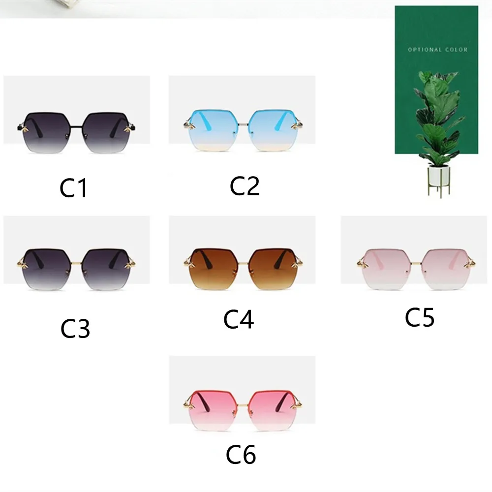 

New Fashion Lady Oversize Rimless Square Bee Sunglasses Women Men Small Bee Glasses Gradient Sun Glasses Female UV400
