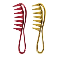 golden wide tooth shark plastic comb for women detangler curly hai salon hairdressing massage comb hair styling tool