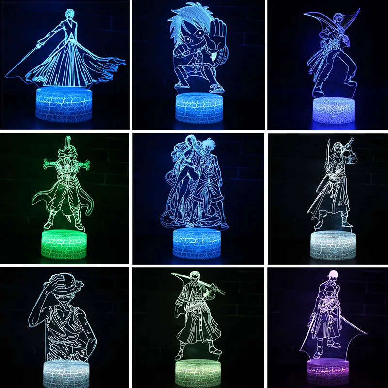 Anime One Piece Luffy Roronoa Zoro Hancock Figure Anime Night Light LED 3D Acrylic Light Children Kid Lamp Nightlamp Gifts Toys