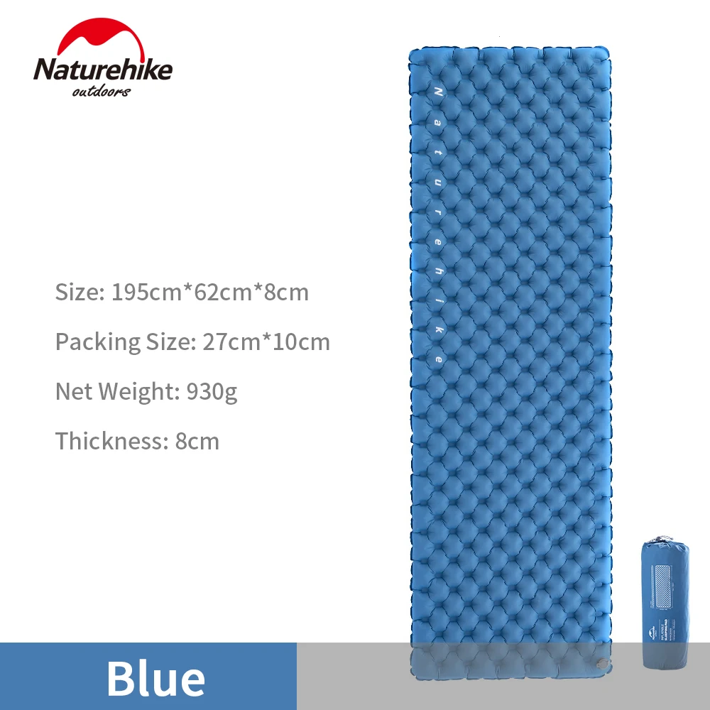 Blue Naturehike Кемпинг Надувной Матрас палатка Двойная подушка безопасности 40D нейлон ТПУ коврик для кемпинга надувная кровать спальный коврик для пикника путешествия - Цвет: Blue