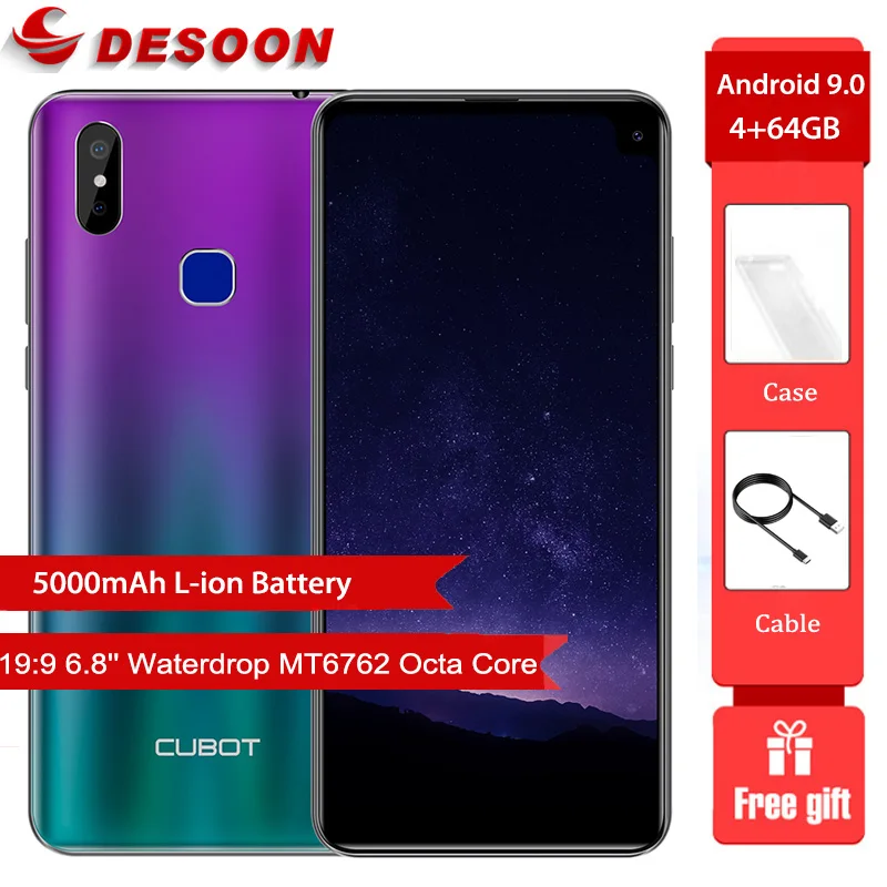 Cubot Max 2 Android 9,0 19:9 4 Гб 64 Гб MT6762 восьмиядерный смартфон 6,8 ''водослива 5000 мАч двойная задняя камера отпечаток пальца ID