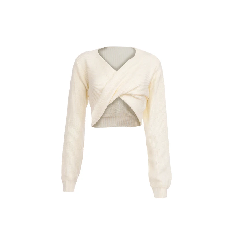 Женский однотонный вязаный свитер TWOTWINSTYLE пуловер с v-образным вырезом и