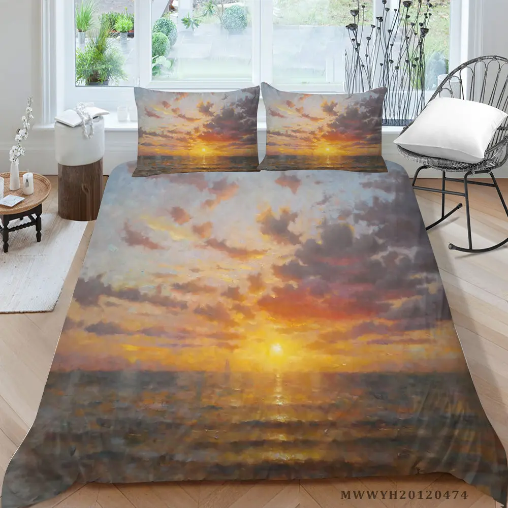 

Landscape Painting Bedding Set Queen Size Colorful Duvet Cover King Twin Full Double Single Creative Bed Set Chinese Style