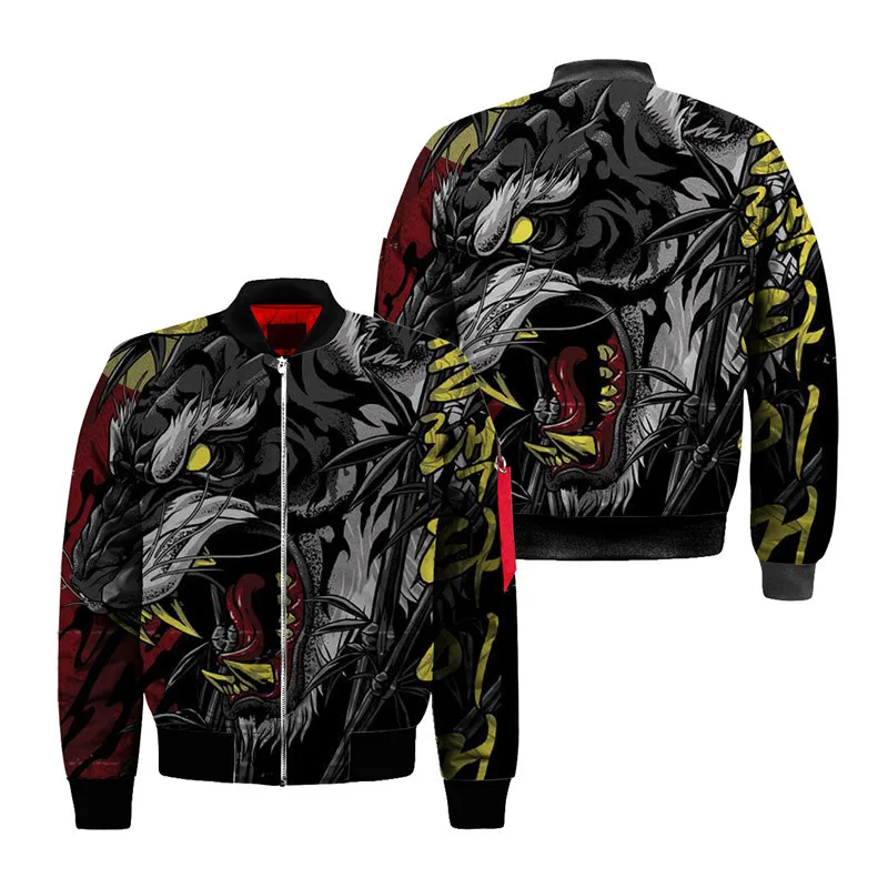 

Fashion Men's Warm bomber jacket Saber-toothed tiger 3D Printed Thick Long Sleeve pocket outwear Unisex Casual Zipper jacket