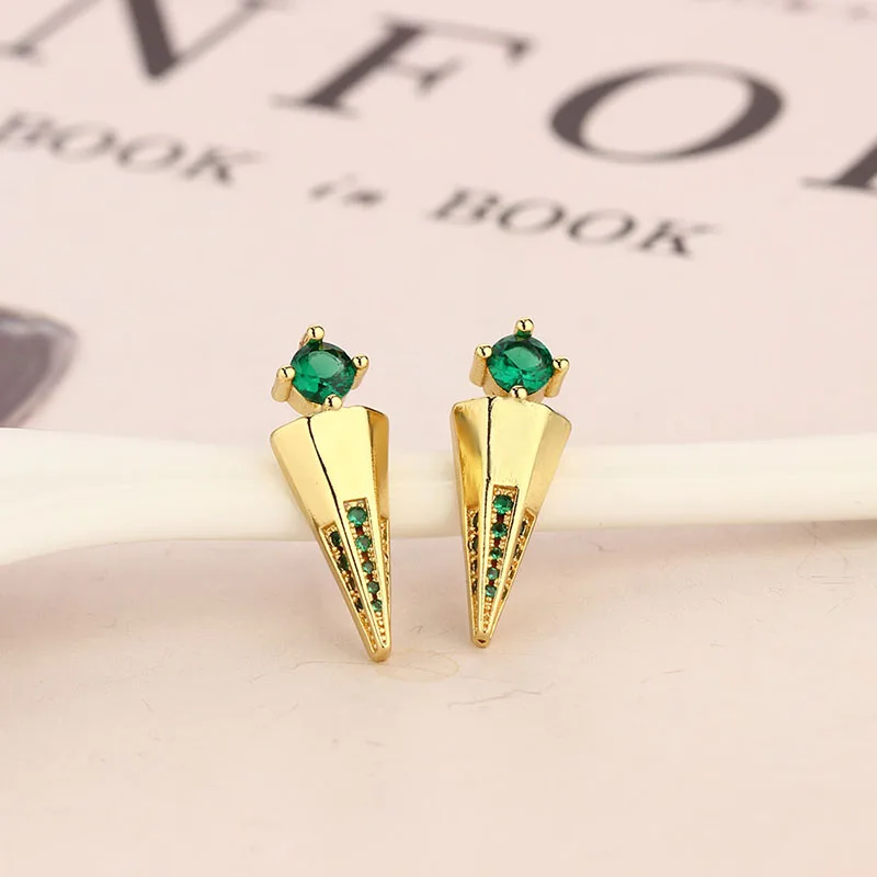 

Geometric Awl Shape Pave Green Zircon Ear Needle Circle Stud Earrings for Women Punk Rock Party Fashion Jewelry Piercing Aretes