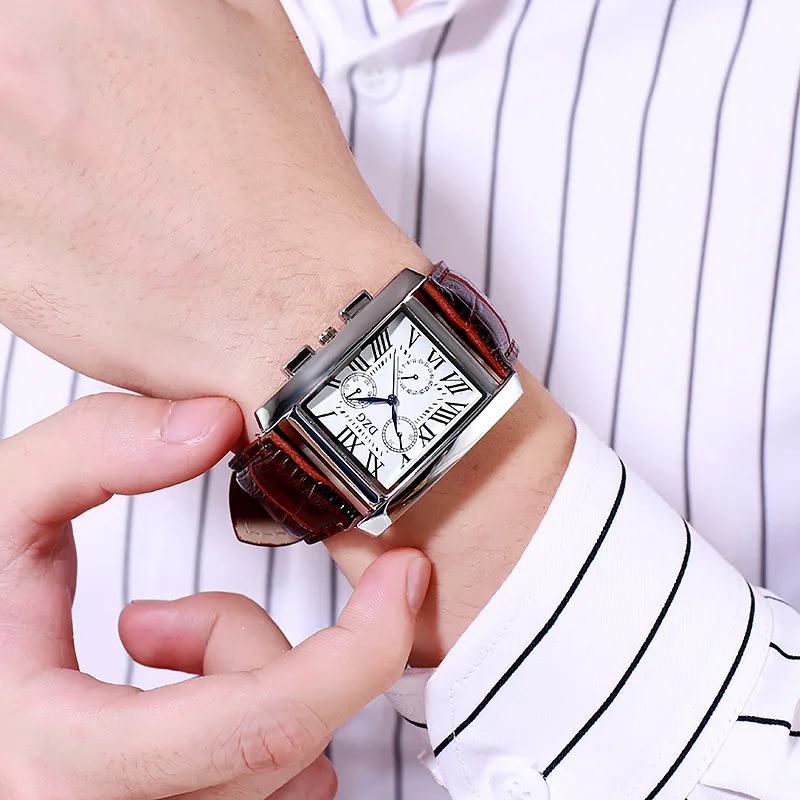 Часы наручные мужские с квадратным циферблатом брендовые кварцевые люксовые