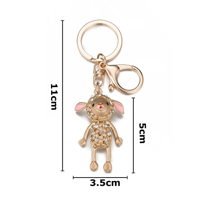 

Fashion Zodiac Sheep Keychain Luxury Matte Gold Crystal Lamb Keyring Lovely Alpaca Bag Car Trinket Women Animal Jewelry Gift