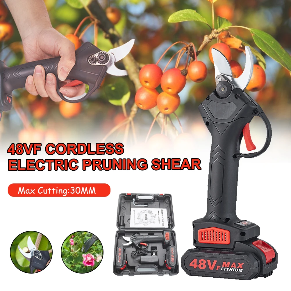 

48VF Electric Pruning Shear with 1pcs Backup Rechargeable Lithium Battery Cordless Fruit Tree Bonsai Branch Cutter Scissor Tools