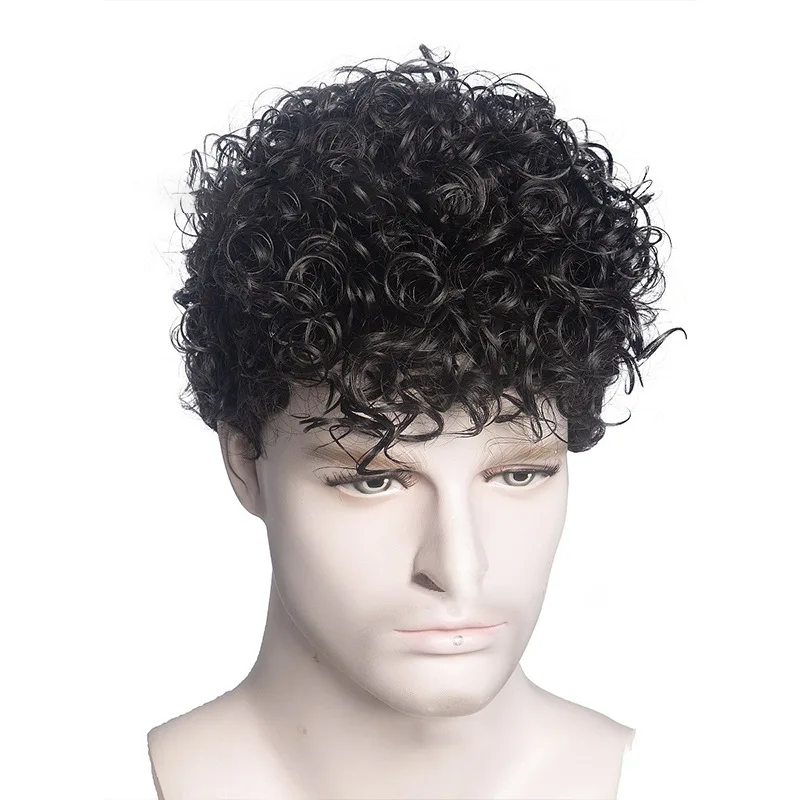 

Men's Wig Short Curly Hair European and American Men's Black Short Hair Roll Wig