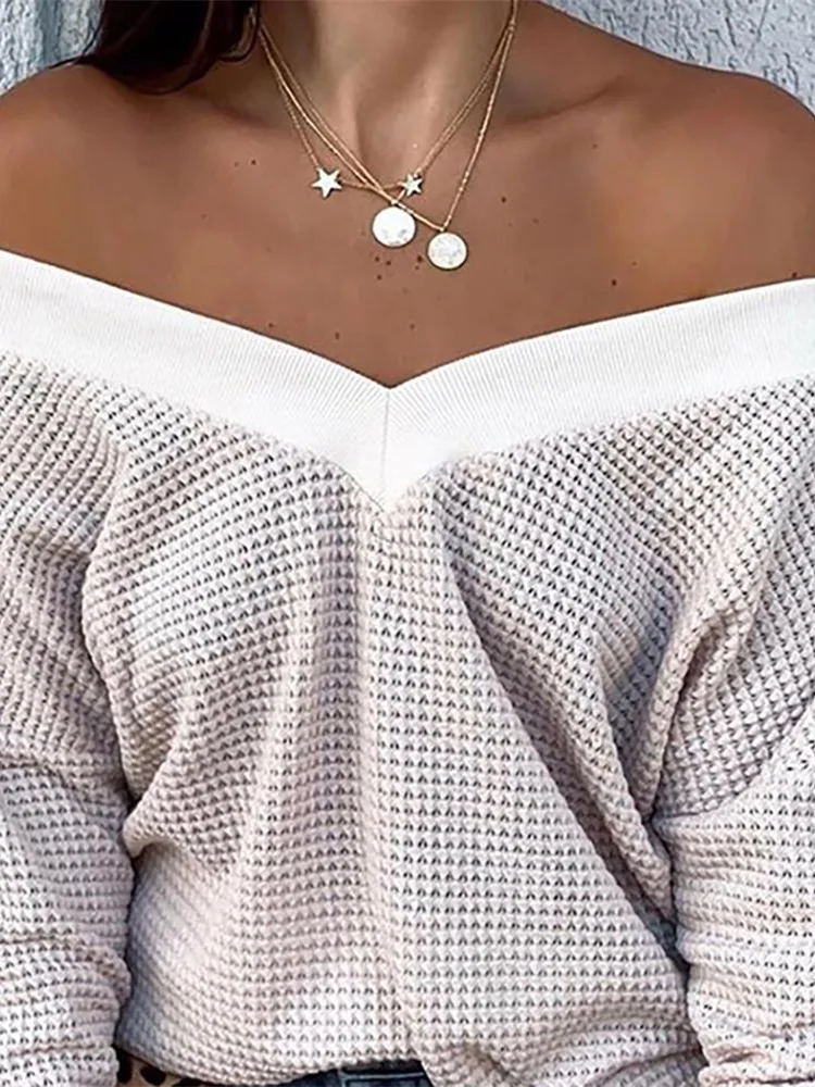 

Women V Neck Long Sleeve Casual Sweatshirt Autumn Elegant Leisure Top