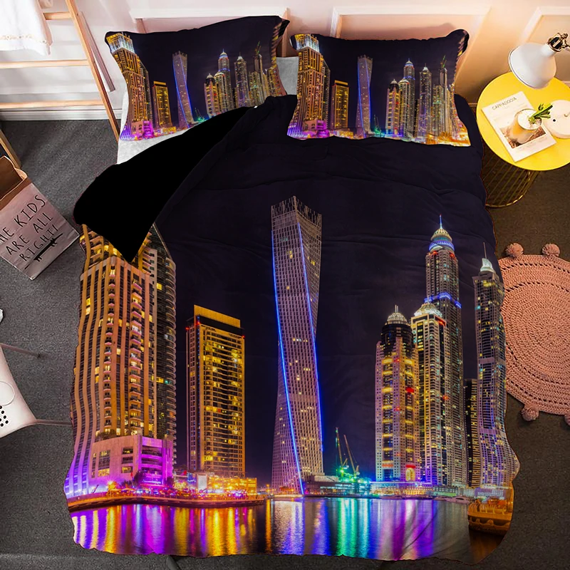 

Beautiful City Night View Comforter Duvet Cover Landscape Bedding Sets Single Queen King Size Bedclothes Home Textile