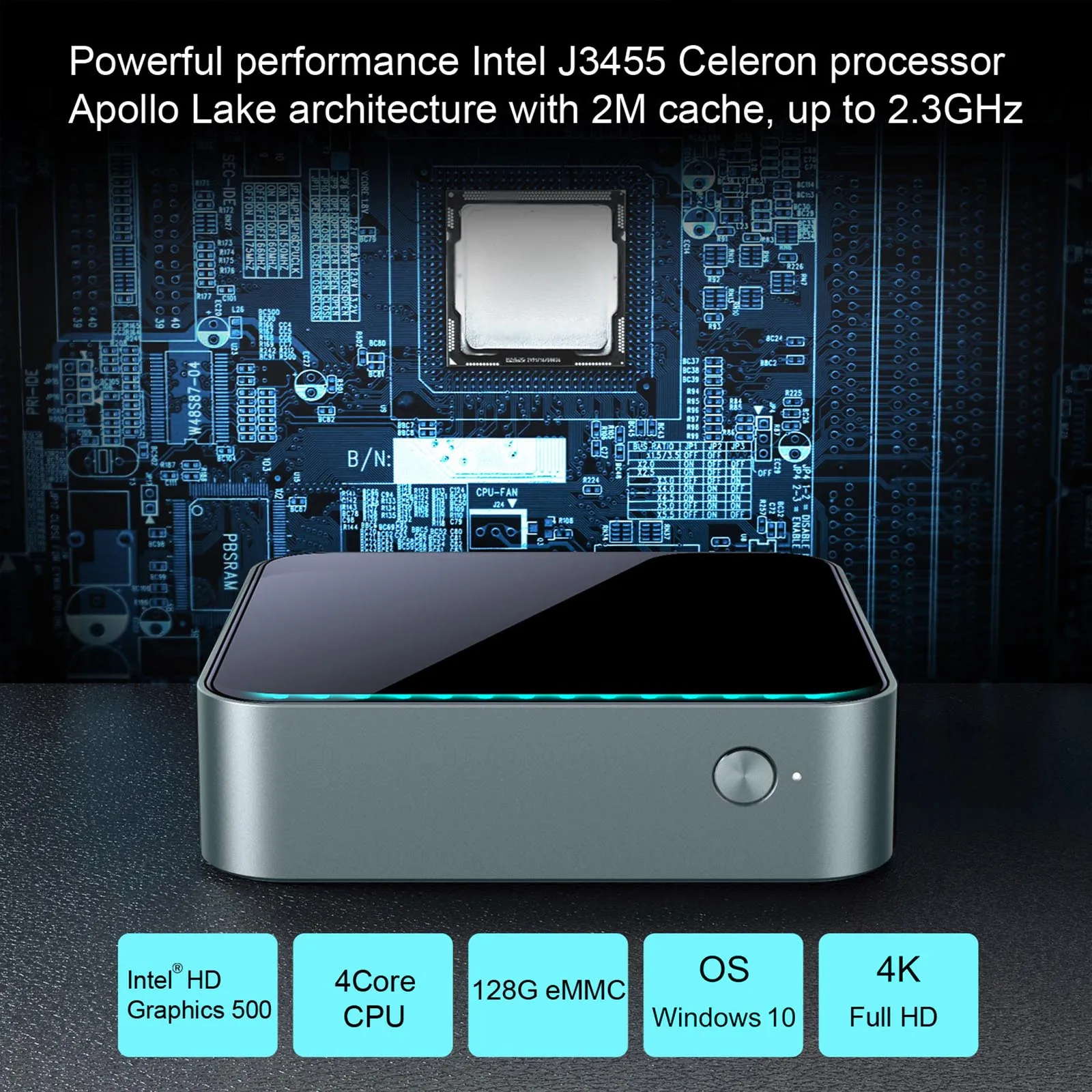 Мини ПК для Windows10 Настольный игровой компьютер Apollo Lake J3455 4-х ядерный UHD 4 к HD медиа
