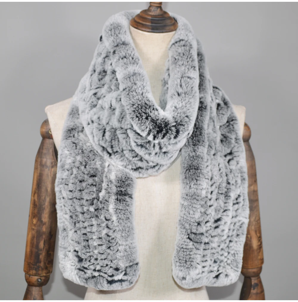 Winter Long Style Women Real Rex Rabbit Fur Scarf Rex Rabbit Fur Warm Soft Ring Scarfs High Quality Knit Rabbit Fur Scarves