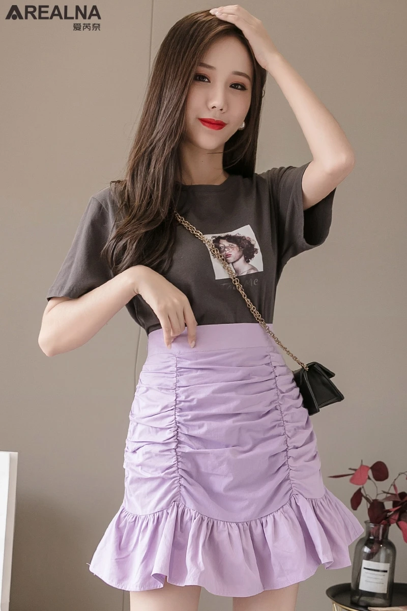 

High Waist Ruffles Ruched Skirt Solid A- line Summer Mini Short Skirt Ulzzang Chic Lovely Girls Elegant Skirts Womens Micro Saia
