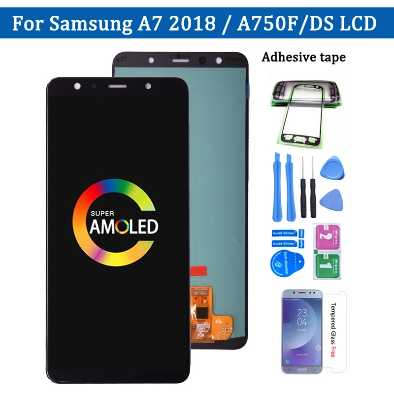 Super Amoled для Samsung Galaxy A7 2018 A750 SM-A750F ЖК-дисплей с сенсорным экраном дигитайзер в сборе