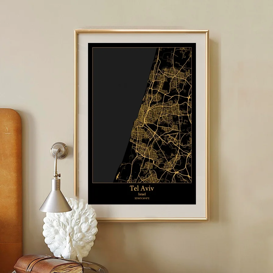 Карта города Израиля в Тель-Авиве плакат настенный художественный декор печать
