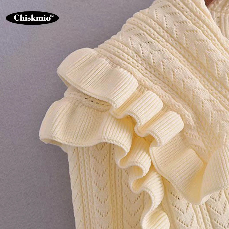 

Square Collar Buttons Cardigan Women Clothing Patckwork Folds Sweater Female Kintted Flared Long Sleeves Sweaters Ladies Spring