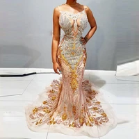 luxury major beading mermaid prom dresses with sheer neck sequind lace appliques evening dress illusion african party vestidos