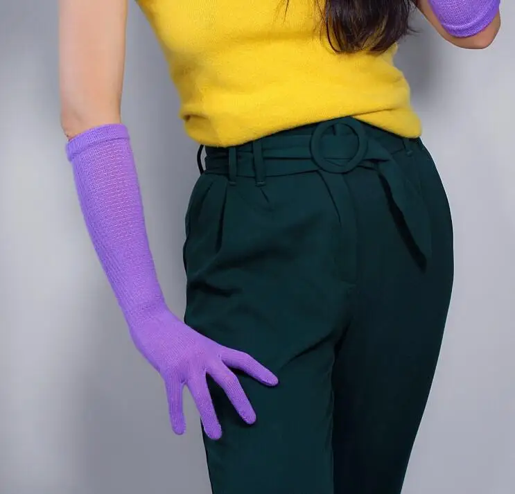 

Women's autumn winter wool knitted elastic gloves lady's candy color performance dancing long warm driving glove 40cm R2291