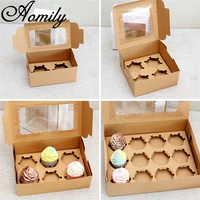 amoliy 24612 holes cupcake packing box muffin box biscuit pastry box kraft paper box cake chocolate packaging baking tools