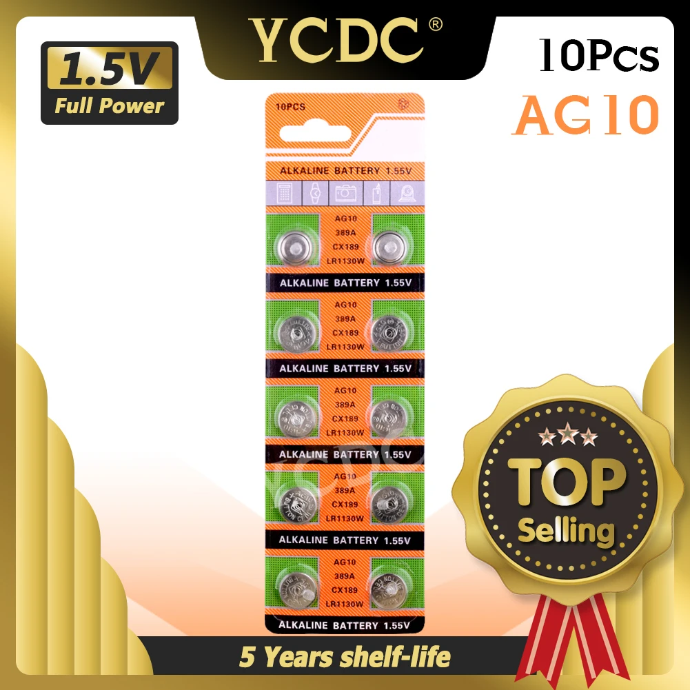 YCDC Лидер продаж часы Батарея 10 шт. 1 55 V AG10 LR54 LR1130 L1131 389 189 щелочные батареи