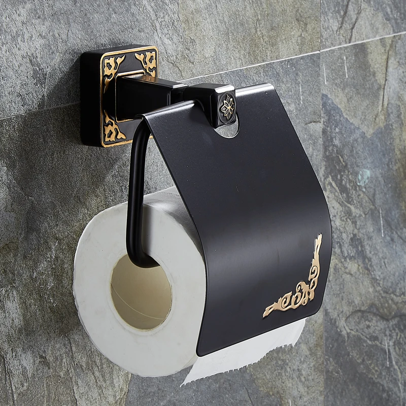 Черная резная Полка для полотенец Золотая угловая полка душа туалетной бумаги
