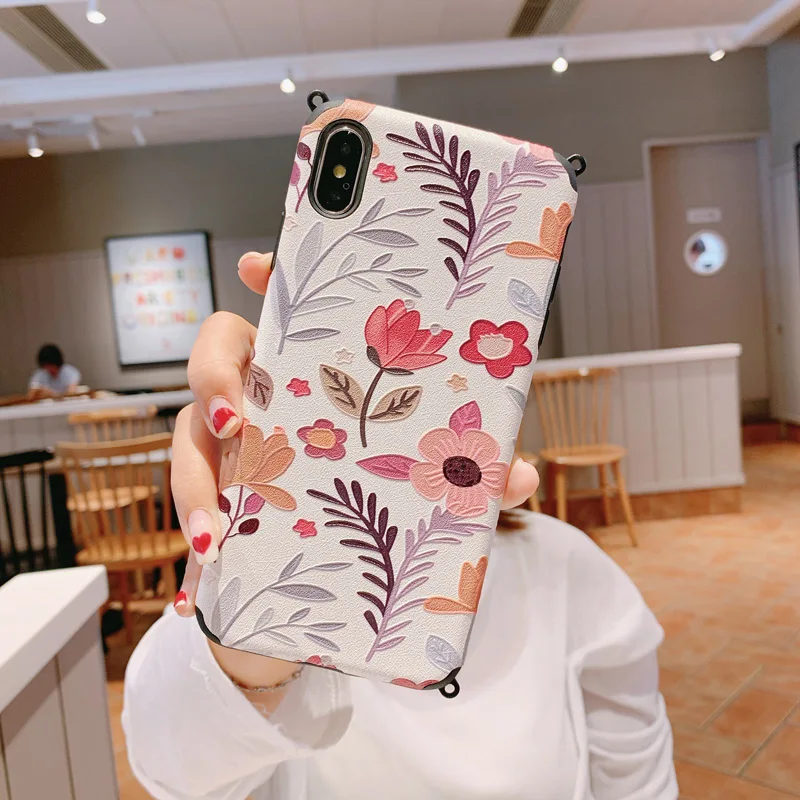 Чехол с цветами для iPhone 11 Pro XS Max XR розовый цветочный чехол сo шнуром ремешок на шею, через плечо для iPhone X 8 7 6 6S Plus мягкий TPU