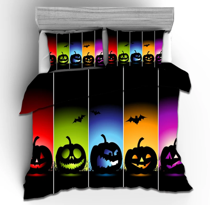 

3 Pcs Happy Halloween Bedding Sets Scary Ghost Bat Pumpkin Prin3D Duvet Cover Bedroom Quilt Cover Sheet Pillowcase Pillows