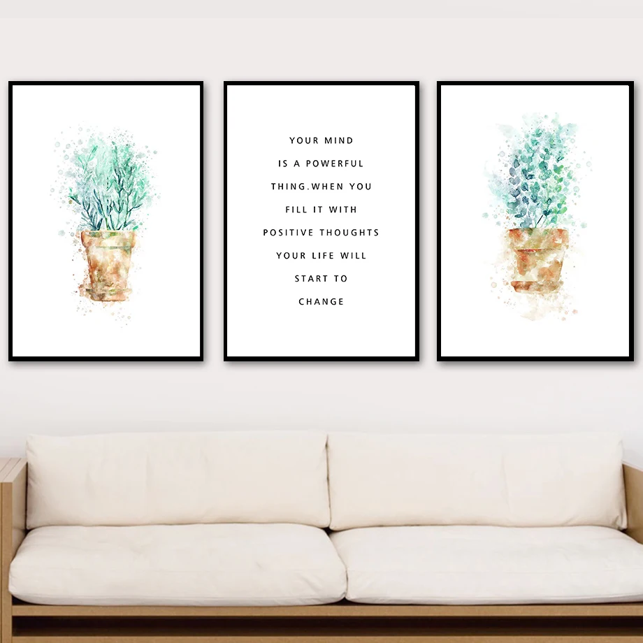 

Potted Motivational Quote Watercolor Wall Art Canvas Painting Nordic Posters And Prints Wall Pictures For Living Room Home Decor