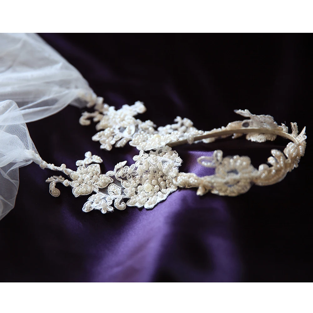 Новая Элегантная Женская Соборная Фата мягкий кружевной тюль hanmade peals с