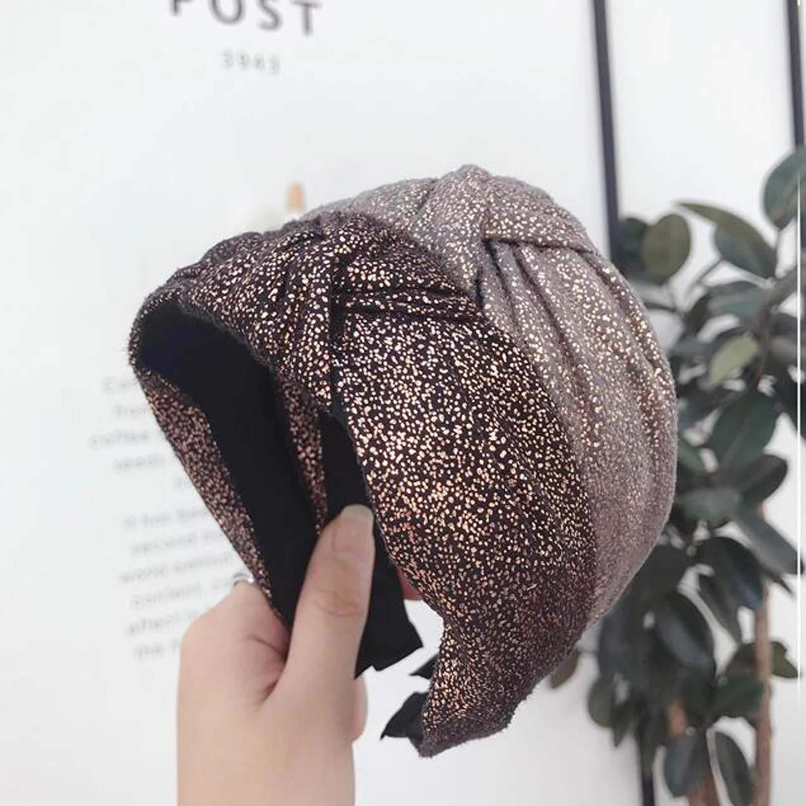 

2021 Vintage Hairband Women Shining Hot Stamping Cloth Wide Side Center Knot Headband Adult Classic Hair Accessories