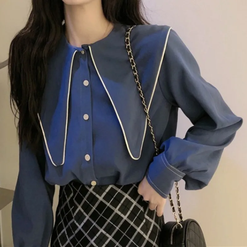Baby collar early design sense niche top women's long sleeve style shirt 2021 new | Женская одежда