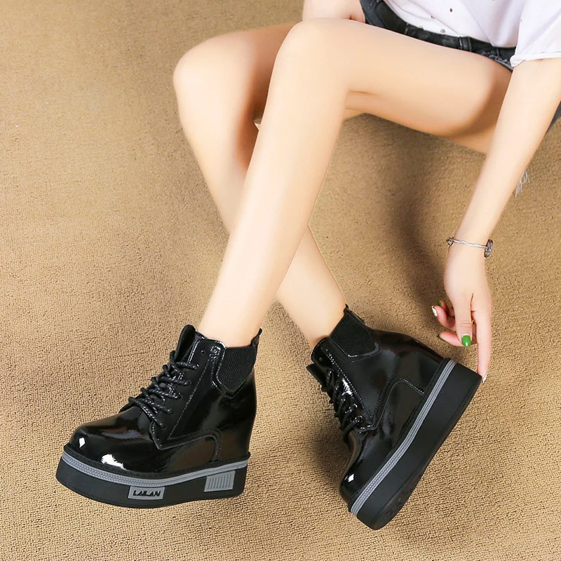 Женские ботильоны на танкетке SWYIVY черные повседневные из искусственной кожи