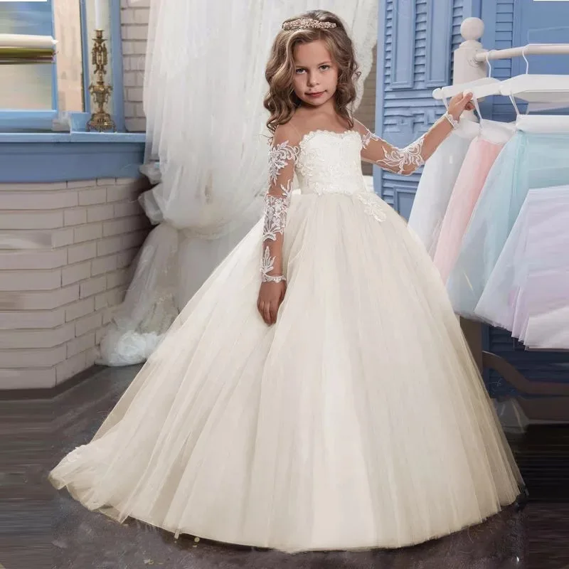 

Small Trailing Flower Girl Dresses for Wedding Appliques Kids Pageant Dress for Birthday Catwalk Costume Princess Party Dress