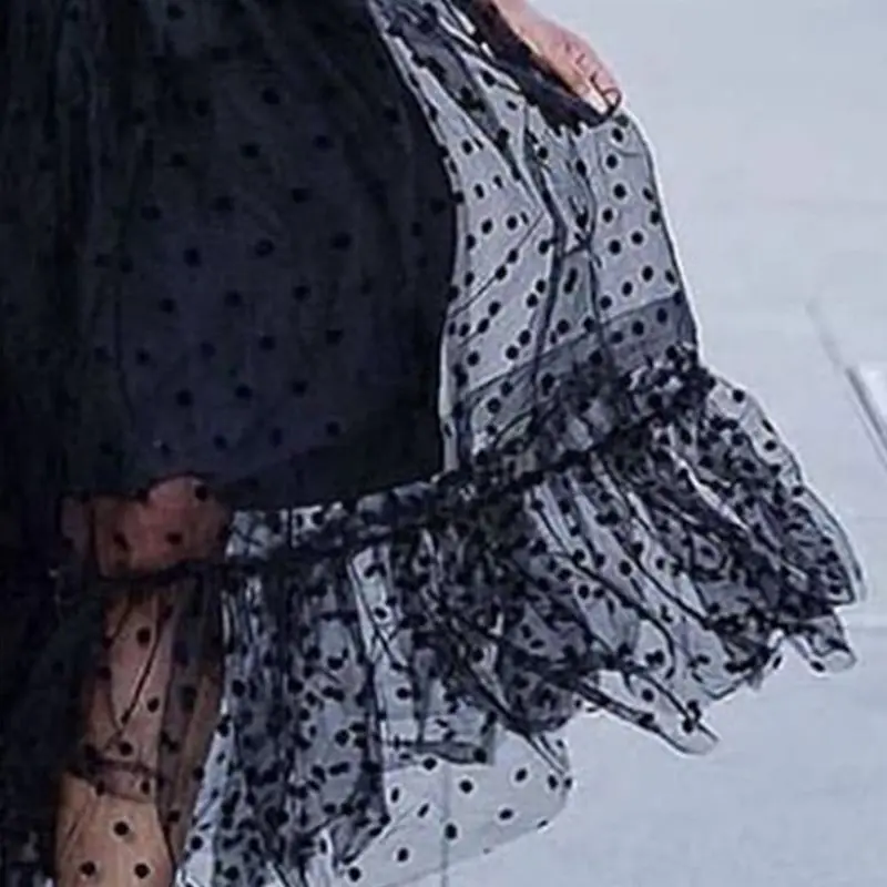 Женское Прозрачное платье в горошек черное элегантное просвечивающее лоскутное