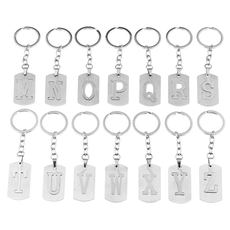 

VIMIO Stainless Steel 26 English Alphabet Keychain Men Jewelry Personality Hollow Letter Pendant Cross Chain Friendship Gifts