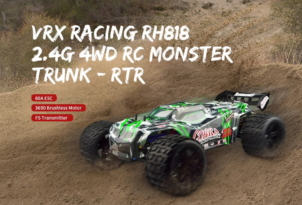 VRX Racing RH818 3650 Monster Truck бесщеточный двигатель 2,4G 4WD 60-80 км/ч высокая скорость RC автомобиль с 60A ESC FS передатчик-RTR