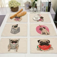 1pcs kawaii dog cotton linen pad dining table mats coaster bowl cup mat pattern kitchen placemat 4232cm home decor ml0010