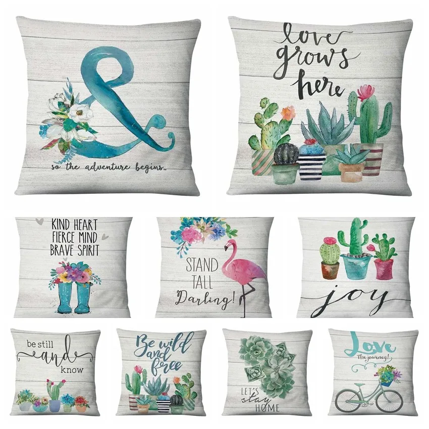 Остаются свежими суккулентные растения принт наволочка акварельная картина