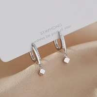 925 sterling silver crystal geometric bead charm stud earring for women party jewelry pendientes accessories eh1459