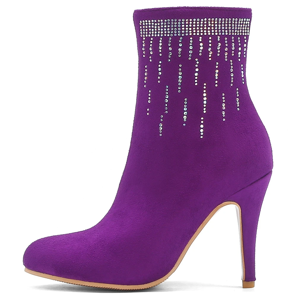 

DoraTasia Plus Size 32-48 Female Pointed Toe Ankle Boots Zip Crystal Thin High Heels Boots Women 2020 Autumn Shoes Woman