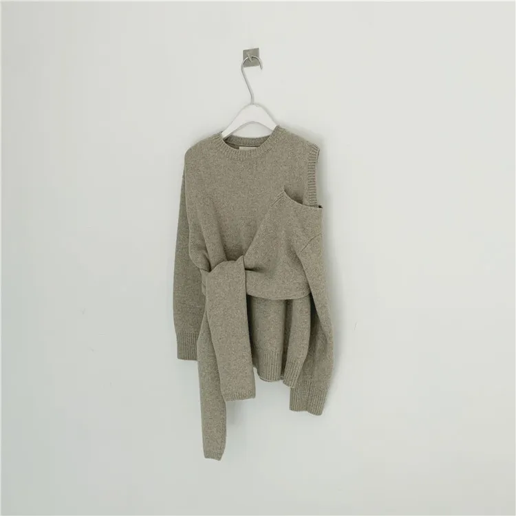 Neploe Pull Femme, длинный рукав, сексуальный пуловер без бретелек, свитер на шнуровке, вязаный джемпер, корейский стиль, Элегантные вязаные топы 56496