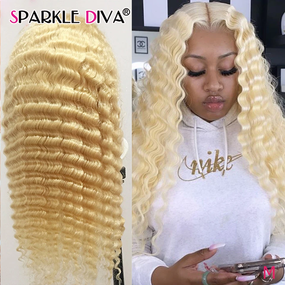 Middle Part Deep Wave Wig 613 Blonde Lace Part Wig Human Hair Wigs For Black Women Brazilian Remy Hair Wigs 150% Human Hair Wigs