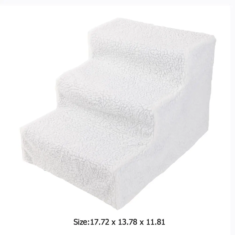 

Pet Step Stairs Soft Portable Cat Dog 3 Steps Ramp Plastic Plush Streamlined Design Perfect Small Climb Pet Step Stairs Beige