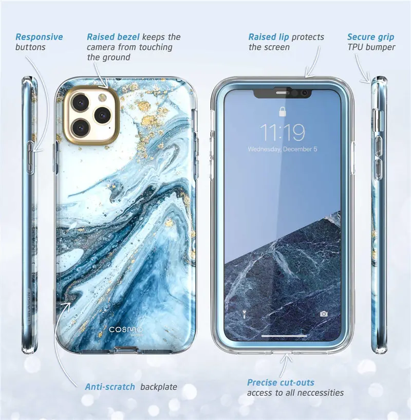 I-Blason для iPhone 11 Pro Max чехол 6,5 Дюймов() Cosmo полный корпус блестящий Мраморный бампер чехол со встроенной защитной пленкой