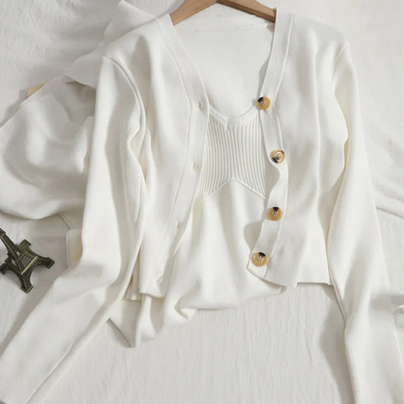 Женский трикотажный Костюм-двойка короткий топ кардиган и длинное платье на