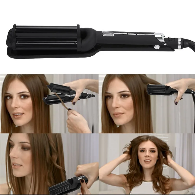 

Professional Big Wave Hair Curling Irons 3 Barrel Curling Iron Wand with LCD Temperature Hair Curler Big Curls Hair Styling Tool