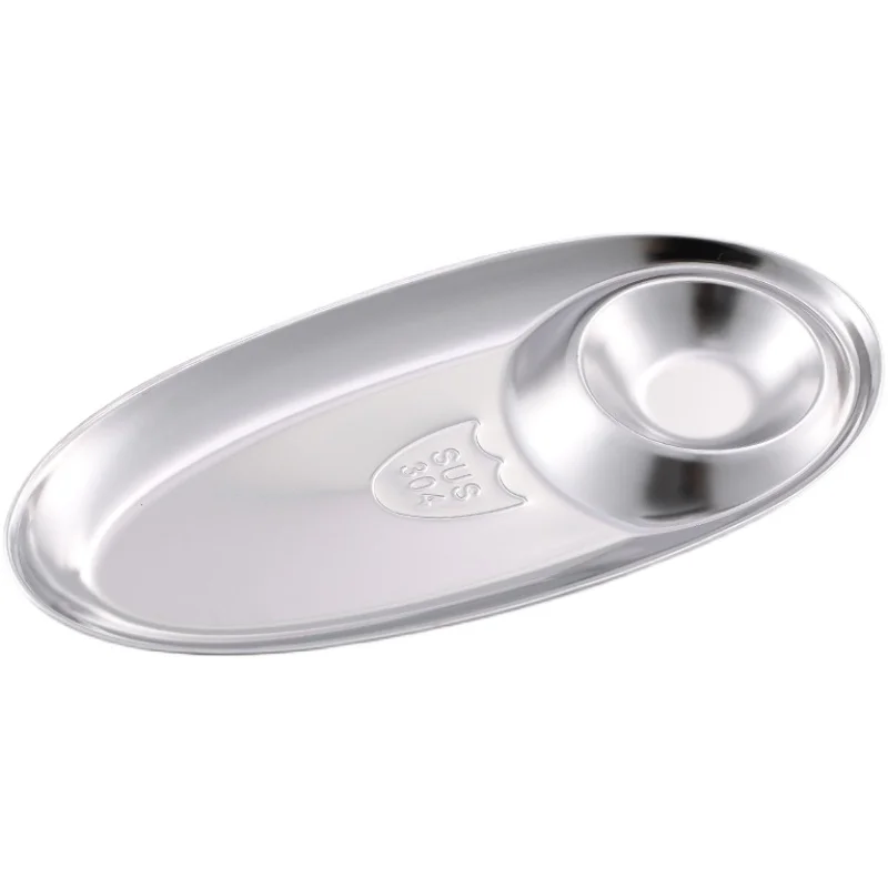 

304 Stainless Steel Snack Plate Oval Fries Plate With Seasoning Grid Golden Dumpling Plate Fried Chicken Dim Sum Plate
